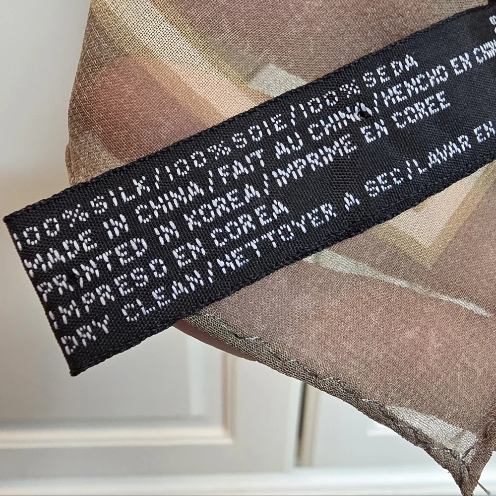 Ellen Tracy Taupe Floral Sprig Square Silk Neck Scarf